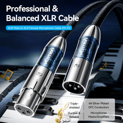 Vention XLR Microphone Cotton Braided Professiol Audio Cable (Hi-Fi) with Male to Female Gold Plated Plug Connectors and Triple Interl Shielding for Sound Systems & Electric Musical Instruments Speakers Mixers Amplifiers and more