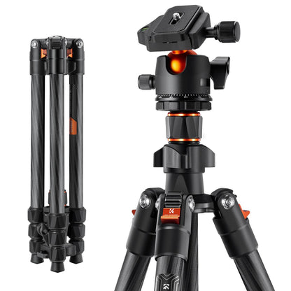 K&F Concept K254C2 K-Series 64" Carbon Fiber Lightweight Travel Tripod with 36mm Metal Ball Head, 8kg Load Capacity and QR Quick Release Plate for DSLR Cameras KF09-123