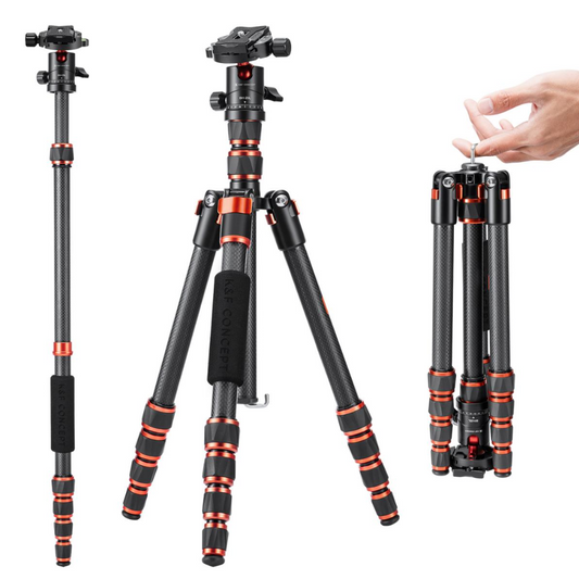 K&F Concept 360° Ball Head 5-Section Carbon Fiber Tripod + Monopod with 8kg Maximum Load Capacity & 1.52m Height, 1/4" Threaded Mounts for DSLR Mirrorless Cameras | A225C0+BH-25L