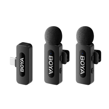 Boya BY-V10 / BY-V20 Ultracompact 2.4GHz Wireless Lavalier Microphone System for USB-C Port Devices with 360 Degree Omnidirectional Sound, Noise Cancellation, Auto Pairing, 100m Wireless Range, 9-Hour TX Runtime, Type C Charging Port