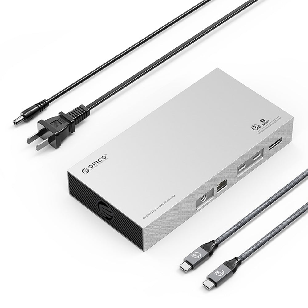 ORICO 11-in-1 Thunderbolt 3 40Gbps Type-C Docking Station with Dual-Bay M.2 NVMe SATA SSD Enclosure, DP 8K@30Hz Video Converter, RJ45 1000Mbps, USB-C/A Hub 10Gbps, PD 60W, 3.5mm Audio/Mic - Supports Windows & macOS PCs, Computers, Laptops
