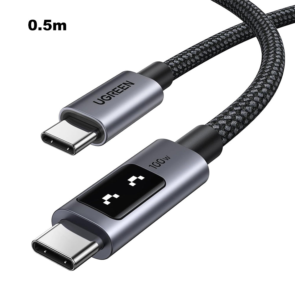 UGREEN UNO 0.5 Meter USB-C to USB-C 100W PD Fast Charging Cable with LED Emoji Display, 480Mbps Data Sync, E-Marker Smart Chip, Braided USB-C Male Cable for Laptop, Tablet, Smartphone and Gaming Devices | L509 (45612) | JG Superstore