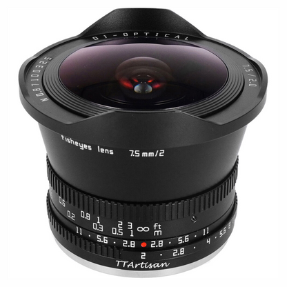 TTArtisan 7.5mm f/2.0 APS-C Format Fisheye Lens Sony E | Nikon Z | M43 | Leica L | FUJIFILM X | Canon RF Mount Circular Large Aperture 180° Ultra Wide Angle with Full Metal Body, MF Manual Focus Ring for Panoramic Landscape Photography