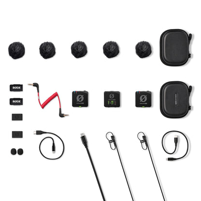 RODE WIRELESS PRO 2 Person 32GB Dual TX + RX Omnidirectiol Condenser Lavalier Microphone w/ 2 Channel 2.4Ghz Max 260m Range & 40Hrs Recording, 4200mAh Charging Case, Built-In Omni Mics & Included Lav Mics for Interviews, Vlog and Podcast
