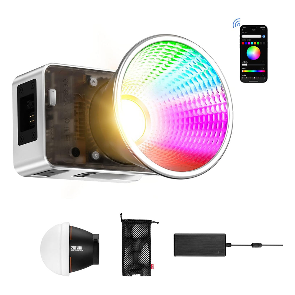 ZHIYUN MOLUS X60 COB LED 60W Bi-Color / RGB Compact Video Light with Mini Reflector + Diffuser, Creative Lighting Effects, Onboard Controls & Mobile Phone APP Interface for Studio Lighting, Photography, Filmmaking, Vlogging & Live Steaming