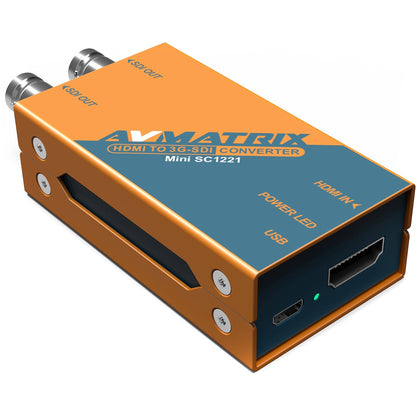 [CLEARANCE] AVMatrix Mini SC1112 3G-SDI to HDMI / Mini SC1221 HDMI to 3G-SDI Pocket-Size Broadcast Converter 1080p60 with AC Power Adapter, LED Power Indicator, Micro USB Port, and Mounting Bracket