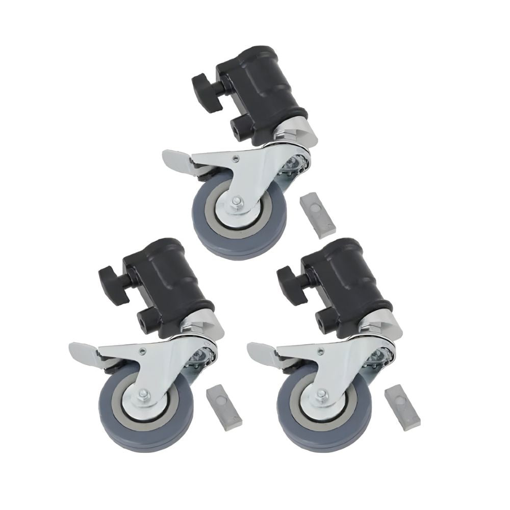 MEKING Locking Caster Wheel Set (3‑Pack) for Light Stand with Clamping Plates