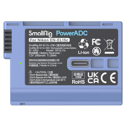 SmallRig EN-EL15c Rechargeable Li-Ion Battery 2400mAh 7.2V with USB-C Direct Charging for Selected NIKON Cameras Z8, Z7II, Z7, Z6II, Z6, Z5, D850, D810, D810A, D780, D750, D610, D500, D7500, D7200 | 4332B |  4966