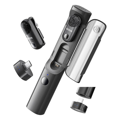 BOYA MAGIC-02 / MAGIC-05 Transformable Al-Powered Mini Wireless Lavalier Microphone Kit w/ USB-C, Lightning and 3.5mm TRS Receivers, AI Noise Reduction, 30Hrs Total Battery Life & 100M LOS Range — Versatile for Professional & Personal Use