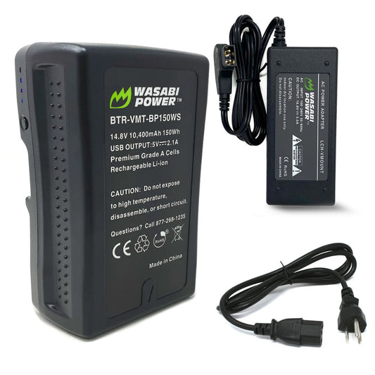 Wasabi Power V Mount Battery and Charger (14.8V, 10400mAh, 150Wh) Rechargeable Lithium Ion Battery for Sony HDCAM, XDCAM, Digital Cinema Cameras, Broadcast Video Camcorder and Other Camcorders