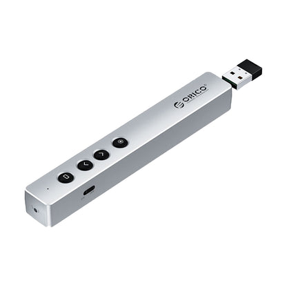 [CLEARANCE] ORICO 2.4GHz 2pcs Wireless Presentation Remote Clicker (AAA Battery) with 50m Control Range, 3R Class Laser, Magnetic USB Receiver for Windows, macOS, Linux, Android, Conference Presentation (Silver) | OPPT2-05-SV