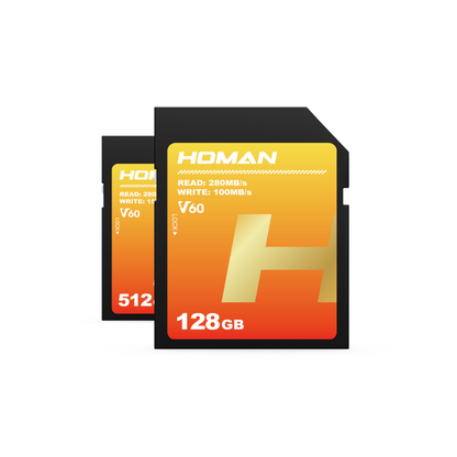 HOMAN 256GB 128GB SD Memory Card 4K UHD SDXC UHS-II U3 V60 Class 10 280MB/s Read | up to 180MB/s Write Speeds