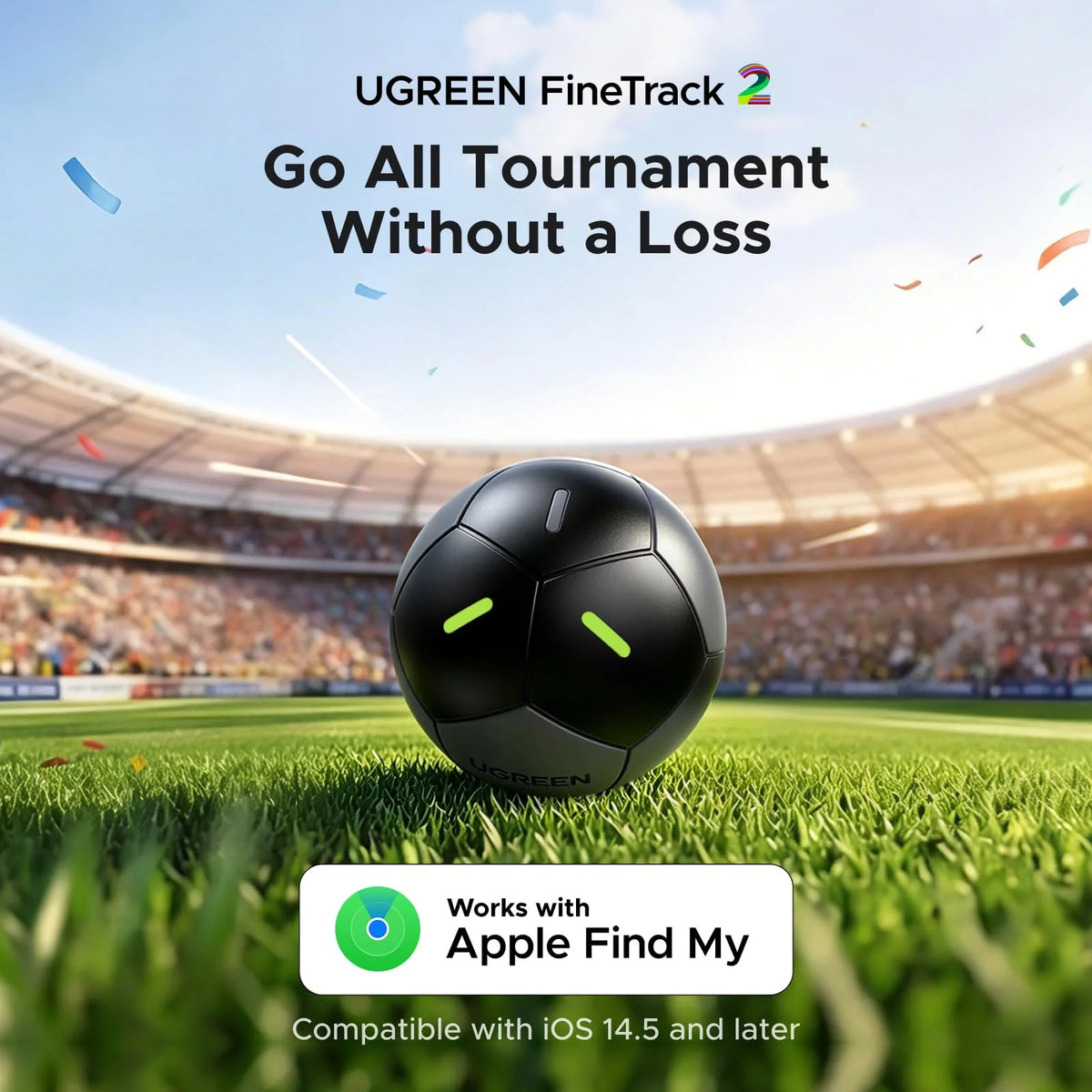 UGREEN FineTrack 2 Smart Finder Works w/ Apple Find My IP68 5–7 Year Battery Football Design | FT309