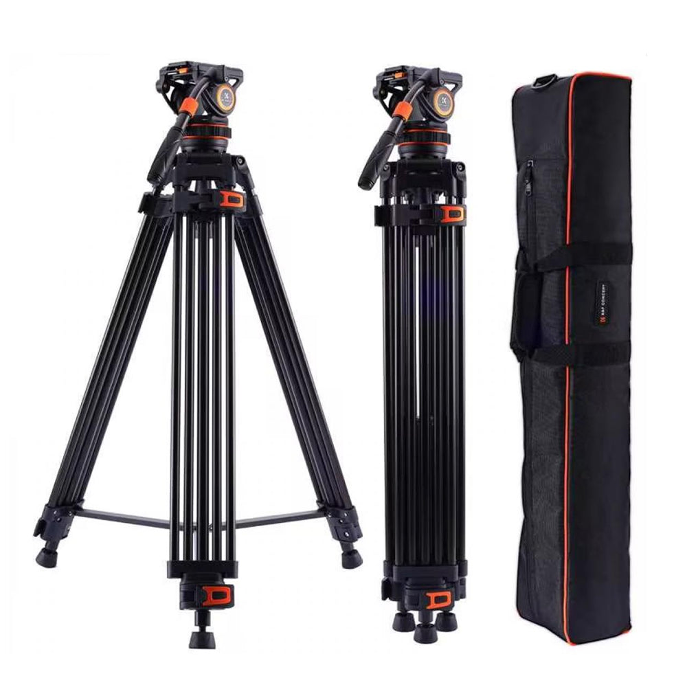 K&F Concept 360 Degree Fluid Head 3-Section Professional Video Tripod with 10kg / 8kg Max Load Capacity, 1.9m Max Height, Hydraulic Dampening Panoramic / Tilt and 1/4" 3/8" Threaded Mounts for DSLR Mirrorless Cameras | VA3+BV10 VA3+BV20