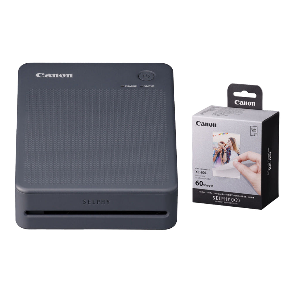 Canon SELPHY QX20 Portable Wi-Fi Photo Printer Starter Kit with XC-20L / XC-60L Ink & Sticker Photo Paper Set