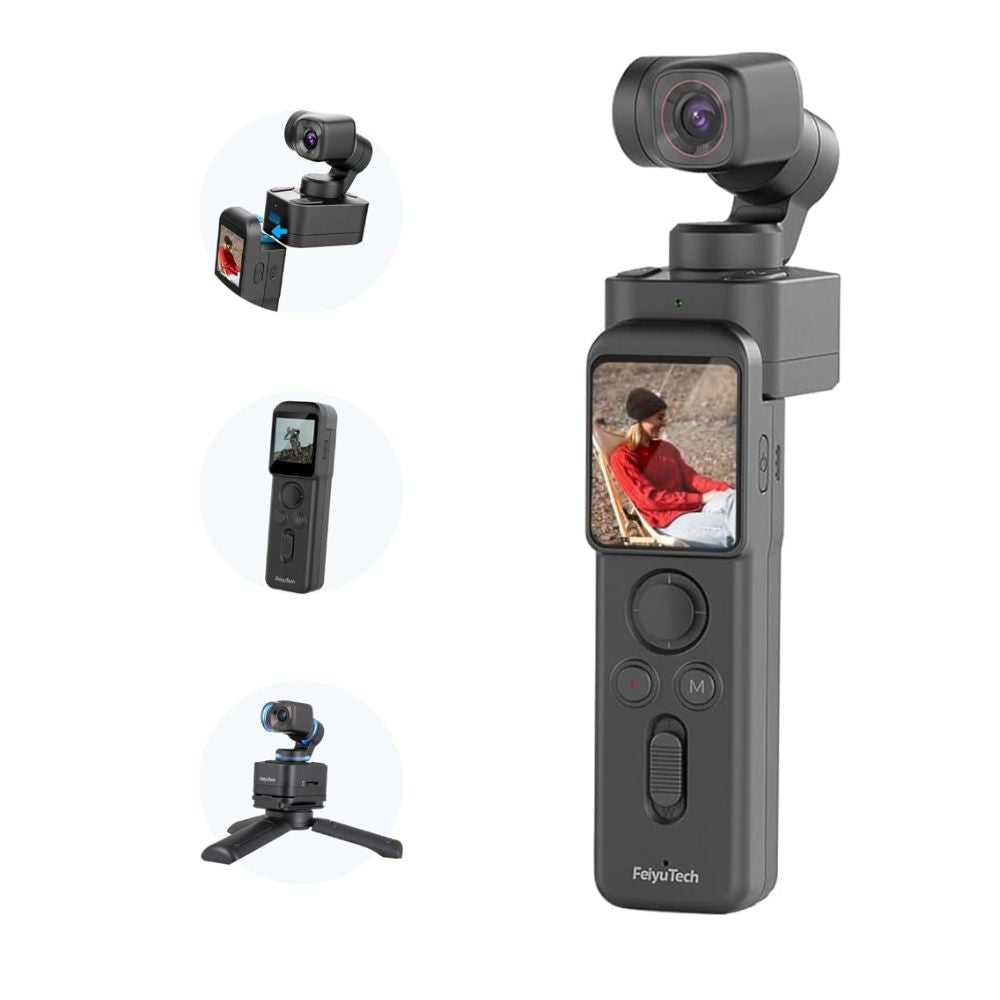 FeiyuTech Pocket 3 Kit Cordless Detachable 3-Axis Stabilizer Gimbal Camera - 4K UHD 130° FOV Footage, 12MP Sony 1/2.3" CMOS Sensor, Smart AI Tracking, Break-Point Resume Record, Magnetic Base Mount