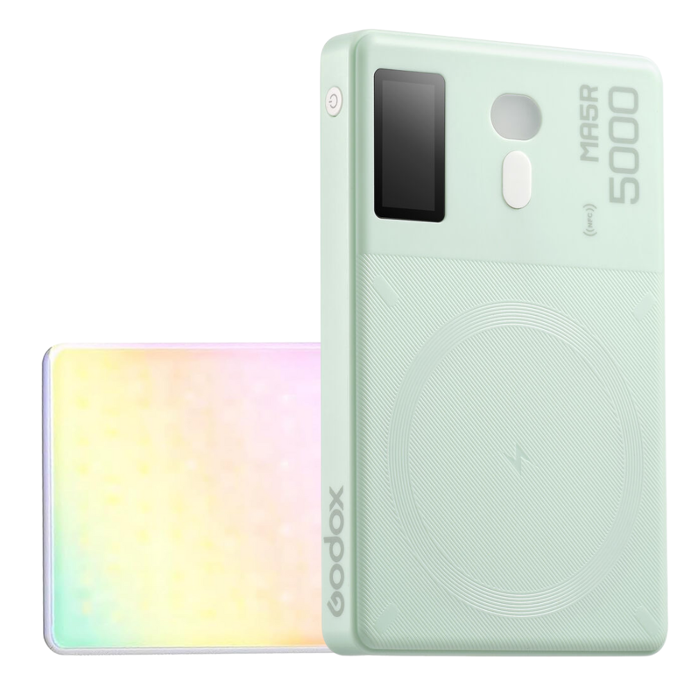 Godox MA5R Magnetic RGB Full Color LED Selfie Light / Wireless Power Bank with 3.7V 4900mAh Lithium Battery, 1800-10000K CCT Range, 14 Lighting Effects, Onboard Control, Bluetooth and NFC Connection for Photography & Video Content Creation