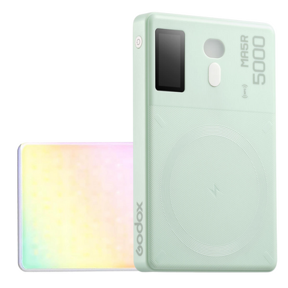 Godox MA5R Magnetic RGB Full Color LED Selfie Light / Wireless Power Bank with 3.7V 4900mAh Lithium Battery, 1800-10000K CCT Range, 14 Lighting Effects, Onboard Control, Bluetooth and NFC Connection for Photography & Video Content Creation