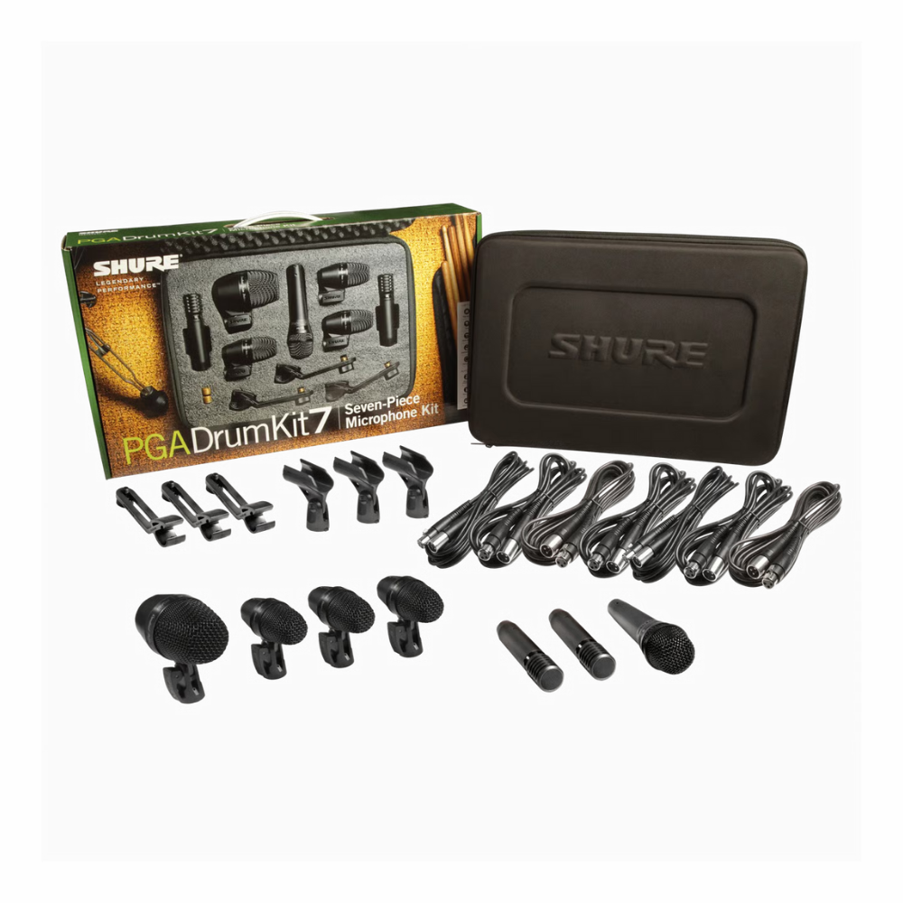 Shure 7-Piece PGA Drum Microphone Kit for Kick, Snare, Tom & Cymbals Professional Live & Studio Recording Mic Set Music Instruments with XLR Cables & Carrying Case | PGADRUMKIT7