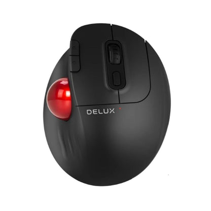 Delux MT1 DB Bluetooth and 2.4 GHz Wireless Ergonomic Trackball Optical Mouse with 2400 DPI Resolution Sensor, Up to 6 Programmable Buttons, and  Multi-Device Connectivity for PC and Laptop Computers, Phones, and Tablets - Black, White