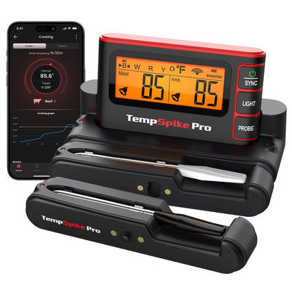 ThermoPro TempSpike TP980 Wireless Meat Thermometer for BBQ, Grill, Smoking, Rotisserie with WiFi & Bluetooth Smart Digital, App Control, 4 Sensors Waterproof Probes & Long Battery Life