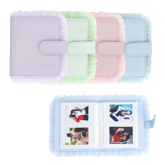 Pikxi 64 Pockets Ruffles Leather Style Photo Album with Slip On Latch Cover for Fujifilm Instax Mini Instant Camera