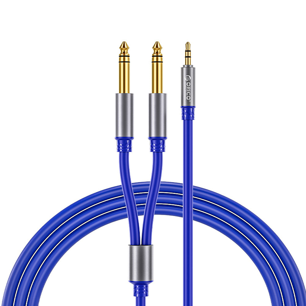 Orico 1.5M 5M AX2N TRS Series 3.5mm Jack Male to Dual 6.5mm Audio AUX Cable with Gold Plated Plugs for Smartphone Speakers and Other Audio Accessories | Blue, Orange, Black