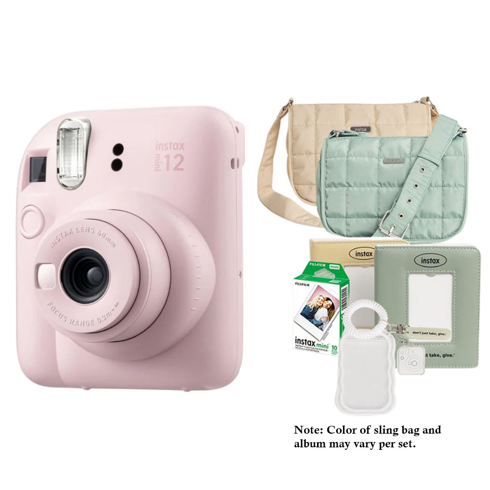 FUJIFILM Instax Mini 12 MOKOMOKO Instant Camera Bundle Pack with Mini Glossy Film 10s, Sling Bag, Photo Album and Photo Keychain Holder