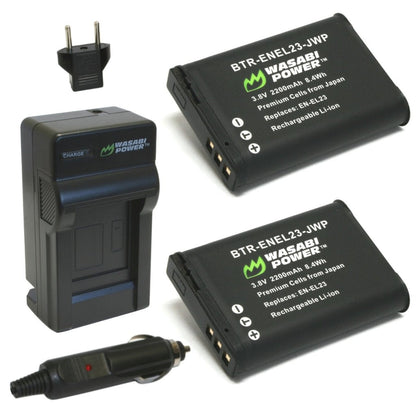 Wasabi Power EN-EL23 Battery Charger with Power Indicator, Built-In Fold Out US Plug, Car Charger and Euro Plug Adapter for Nikon Coolpix B700 P600 P610 P900 P900s S810c Compact DLSR Camera | LCH-ENEL23