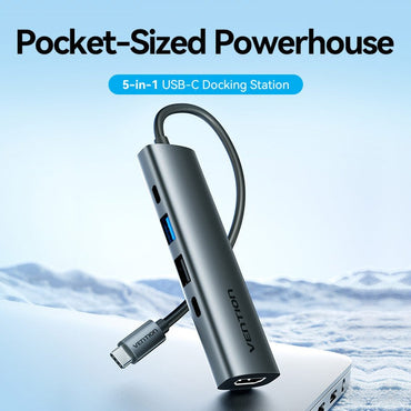 Vention USB Type-C 5 in 1 4K 30Hz 5Gbps PD 100W Hub Docking Station with High Speed Data Transfer, UHD Video, Fast Charging and OTG Support for PC Desktop Windows MacOS Android | TGLHB