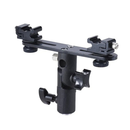 Pxel Quad / Dual Light Stand Bracket with Umbrella Reflector Holder, 1/4 & 3/8 Inches Cold Shoe with 180° Vertical Adjustment & Adjustable Hot Shoe Mount for Camera Flash Speedlite, Studio Lights & Photography Accessories | LS12 LS13