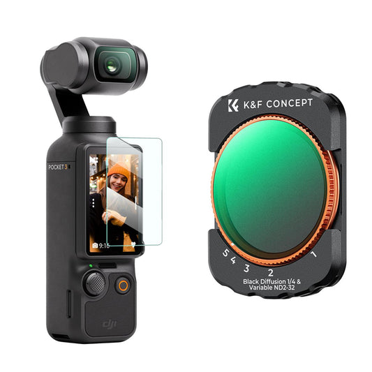K&F Concept DJI Osmo Pocket 3 Magnetic Variable ND2-32 + Black Diffusion 1/4 Lens Filter with Camera Screen Protector - Made with Multi-Coated Optical Glass & Ultra-thin Aluminum Frame