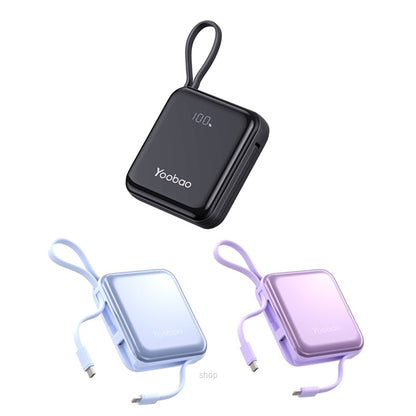 [CLEARANCE] Yoobao LK10 10000mAh 22.5W Fast Charge Digital Display Mini Power Bank with Built-In Type C & Lightning Charging Cable, USB-A & USB-C Port for Phone, Tablet, Camera, iPhone, Android Smartphone, etc. - Black / Purple / Blue | Powerbank