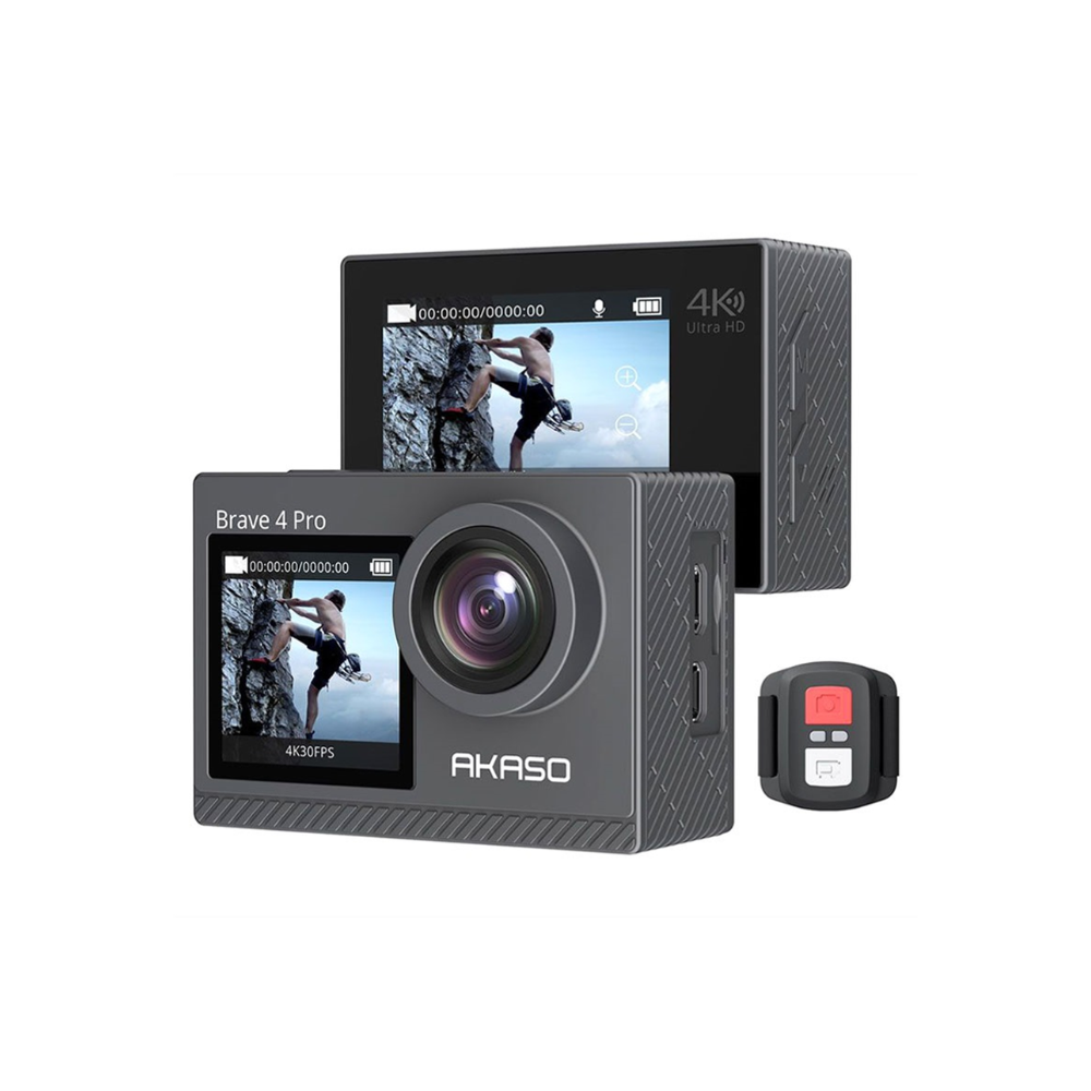 AKASO Brave 4 Pro 4K UHD Action Camera 20MP Adjustable Lens Dual Screen Display Mobile App Support