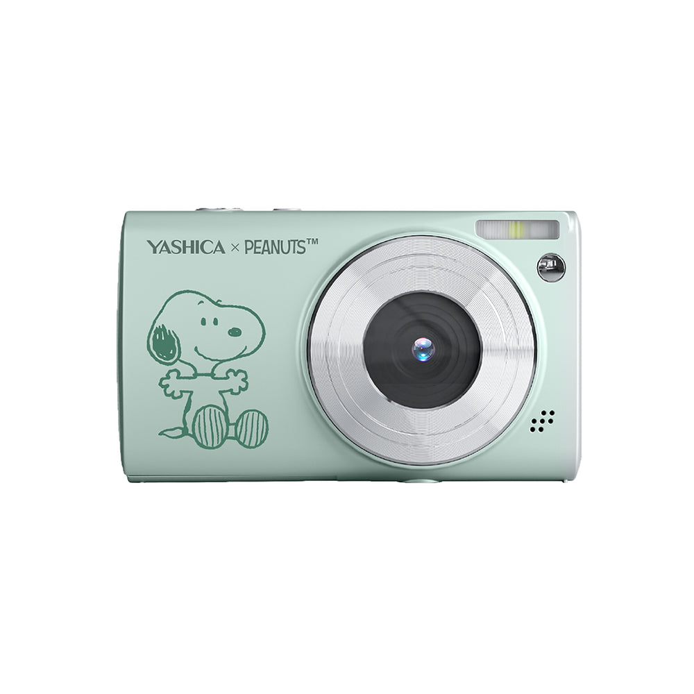 Yashica Classic Peanuts Edition 30MP 1080P Compact Digital Camera with 8X Zoom, JPG / AVI Photo Video Format, USB Type-C Interface, 650mAh Battery, 2.4" IPS Screen and MicroSD Card Slot for Point & Shoot Photography | Sage Green, Blue Sky
