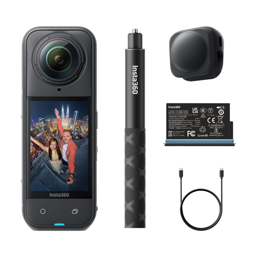 Insta360 X5 8K UHD 360° Action Camera Essential Bundle Kit with CMOS 72MP, Active HDR, Replaceable Lens, 49ft Waterproof, 2400mAh Max 185Mins Battery Life, Horizon Lock & Invisible Selfie Stick Effect for Content Creation & Videographers