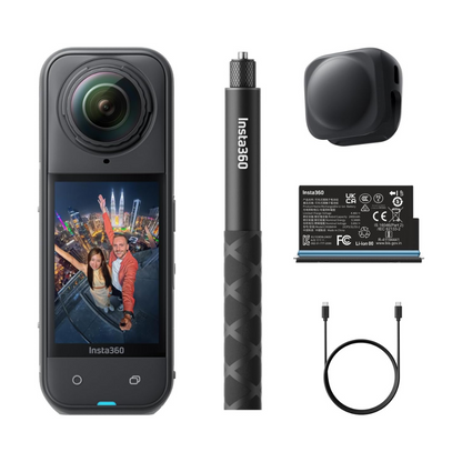 Insta360 X5 8K UHD 360° Action Camera Essential Bundle Kit with CMOS 72MP, Active HDR, Replaceable Lens, 49ft Waterproof, 2400mAh Max 185Mins Battery Life, Horizon Lock & Invisible Selfie Stick Effect for Content Creation & Videographers
