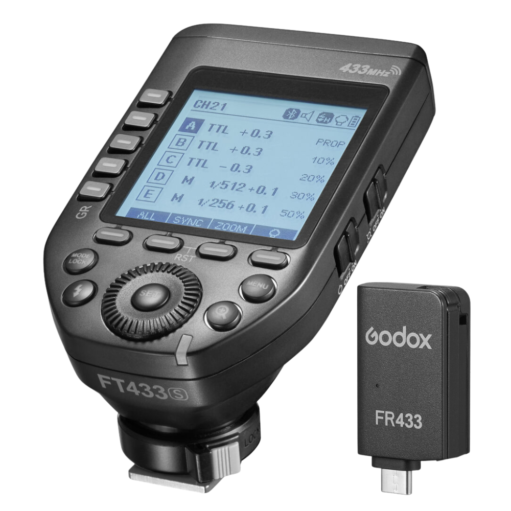 Godox FT433 Canon / Nikon / Sony TTL Wireless Flash Trigger with 32 Channel / 16 Groups, 433MHz Frequency, USB Type-C Receiver, Hot Shoe Mount, HSS 1/8000 Sec, LCD Screen TCM Function, Max 100m Range for Studio Lighting and Photography
