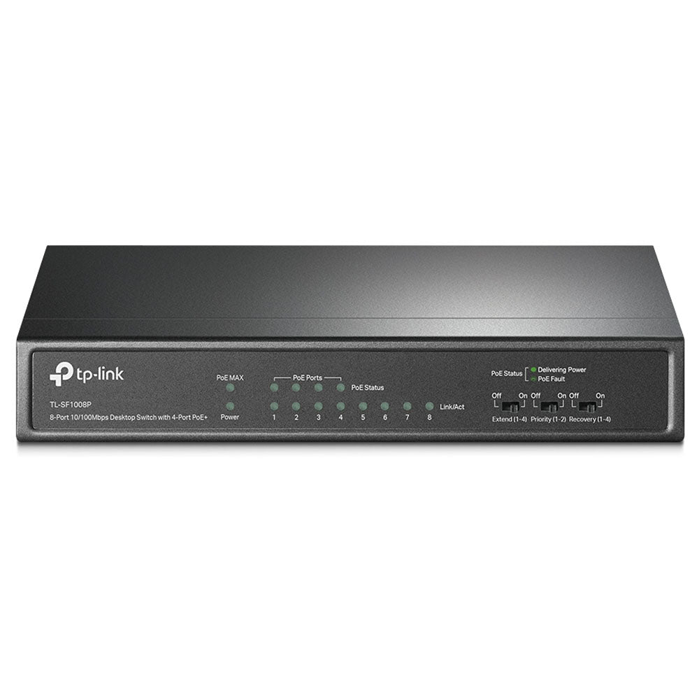 TP-Link TL-SF1008P 8-Port 10/100Mbps Unmanaged Desktop Network Switch with 4 PoE+ Ports, RJ45 Hub with Auto Recovery Feature, Plug-and-Play Operation, Fanless Design and Intelligent Power Management | TPLINK TP LINK