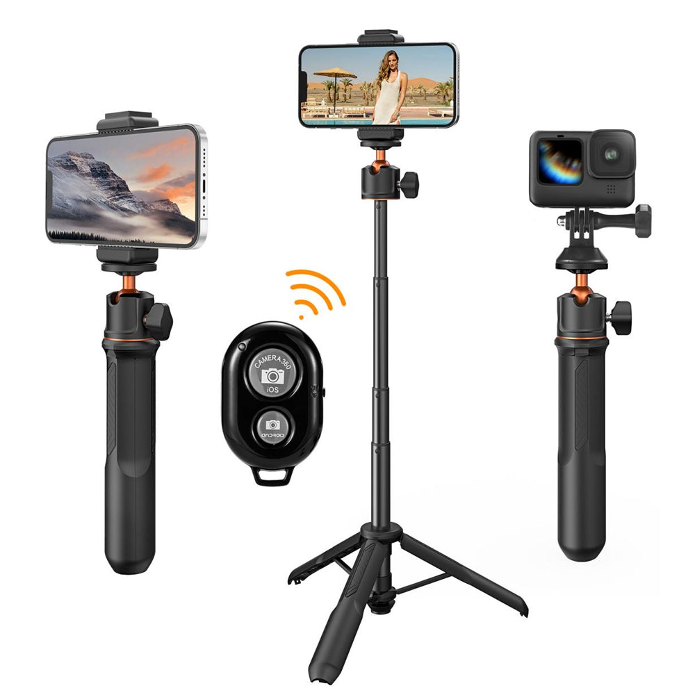 K&F Concept MS11 3 in 1 + Remote 23.6" Selfie Stick + Desktop Tripod with 360 Degree Ball Head, 2kg Max Load Capacity, 1/4" Top Threads and 10m Wireless Control Distance