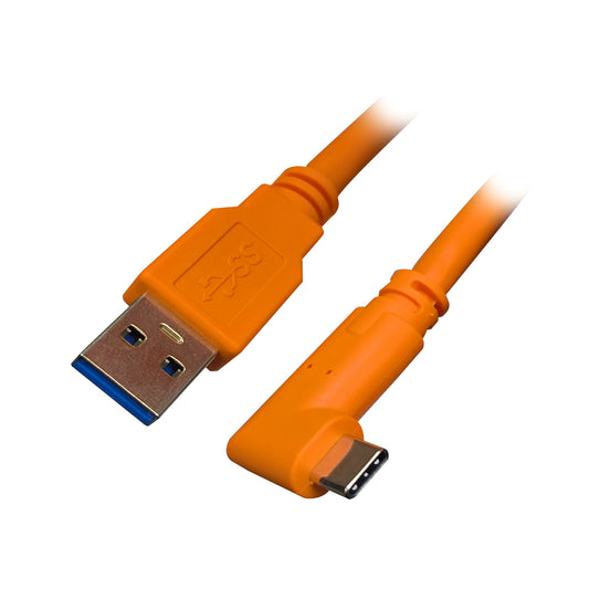 PXEL Tether 10m 8m 5m 3m USB Type A 3.0 to Right Angle Type C Male to Male Tethering Cable Gold Plated with Type-C Expansion Port, Fast Data Transfer for Cameras PC Desktop Computer, Photo & Video | High Visible Orange