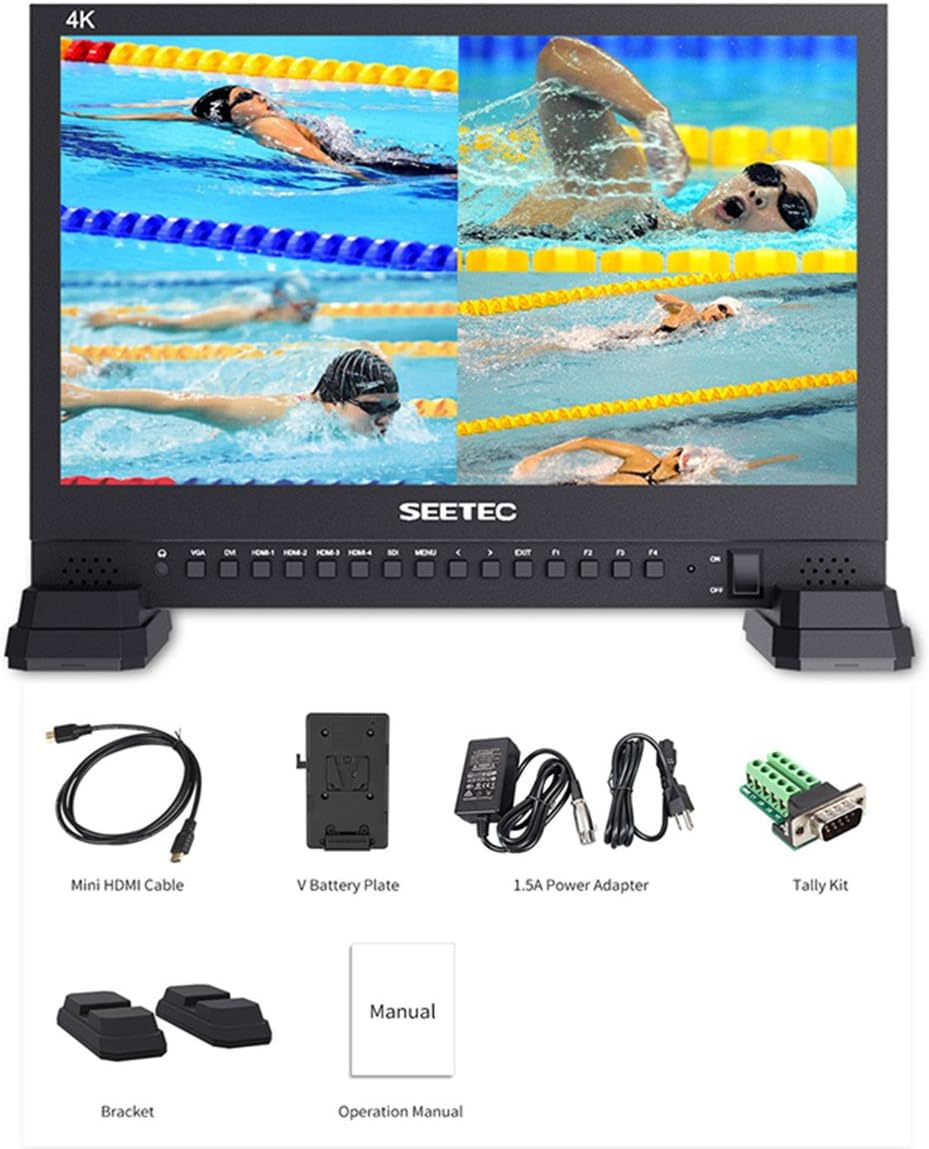 Feelworld SEETEC 4K UHD 15" LCD Multi Camera Studio Director Broadcast Monitor with Quad View Display Video Source, SDI, HDMI, DVI, VGA Ports and L/R Audio Input for Live Streaming and Broadcasting