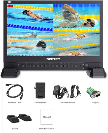 [CLEARANCE] Feelworld SEETEC 4K UHD 15" LCD Multi Camera Studio Director Broadcast Monitor with Quad View Display Video Source, SDI, HDMI, DVI, VGA Ports and L/R Audio Input for Live Streaming and Broadcasting