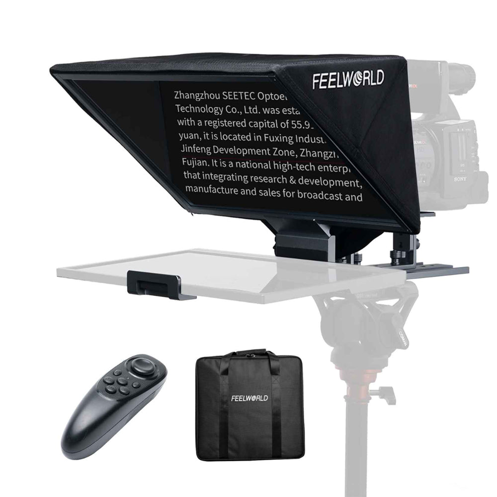 FEELWORLD TP16 Portable 16" Display Foldable Aluminum Teleprompter Autocue Screen with Wireless Control, Horizontal/Vertical Prompting & Supports up to 16" Tablets, Cameras & Camcorders for Live Streaming & Broadcast