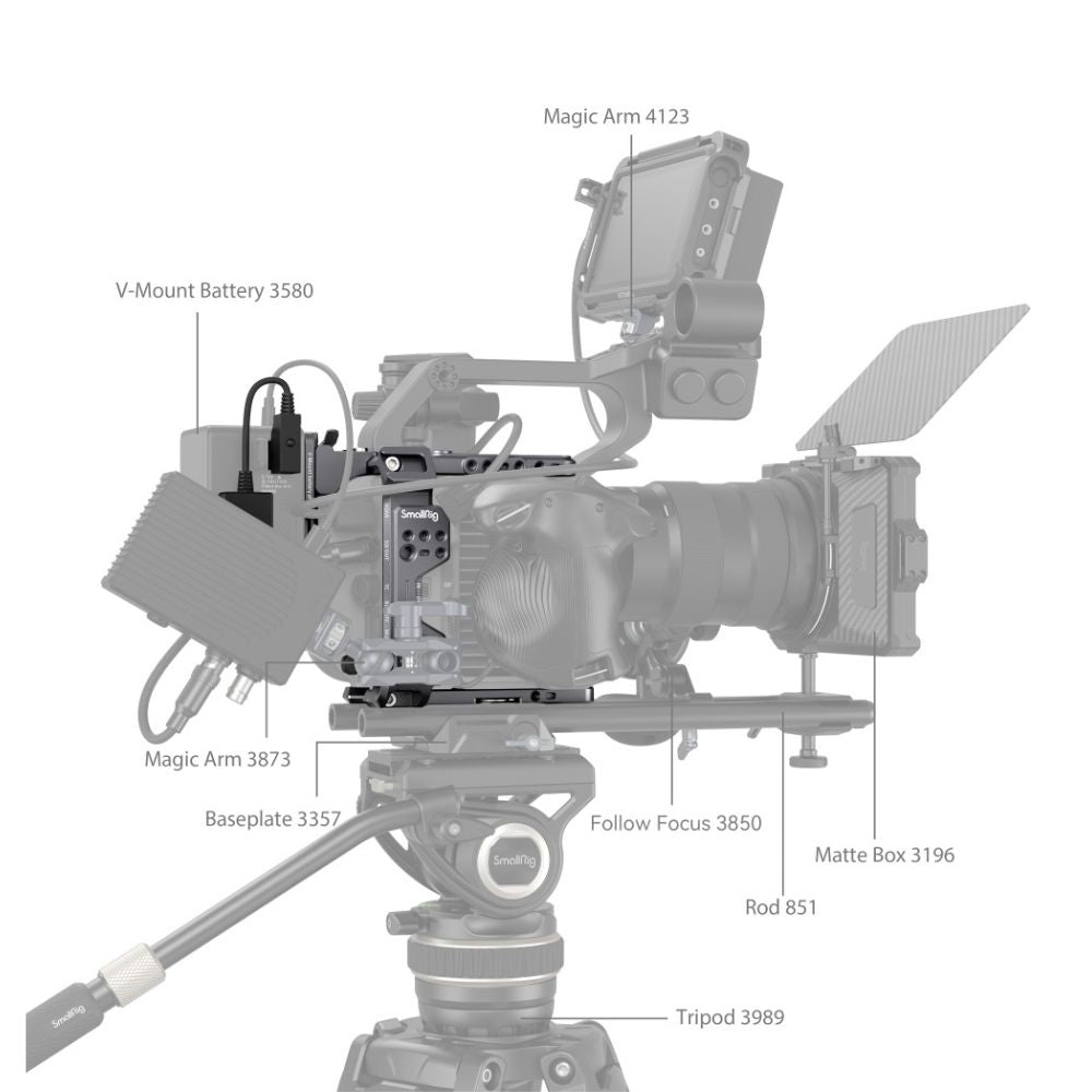 SmallRig Camera Cage Kit for Sony FX6 with V-Mount Battery Plate, VCT-14 Quick Release Base Plate, Cold Shoe Mounts, 1/4"-20 and 3/8"-16 Threaded Holes for Attachments and Accessories | 4124