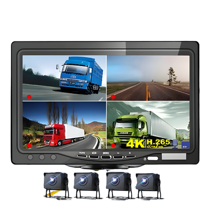 EKLEVA 10" IPS 4CH Multi-Channel Truck DVR Monitor with 4 Waterproof 720P HD Cameras and 360° View