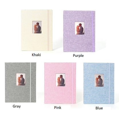[CLEARANCE] Pikxi AM208 Elegant Photo Album Denim Style with 208 Photos and 26 Pages Cover Frame Window and Elastic Loop Latch for Fujifilm Instax Mini Instant Camera - Pink