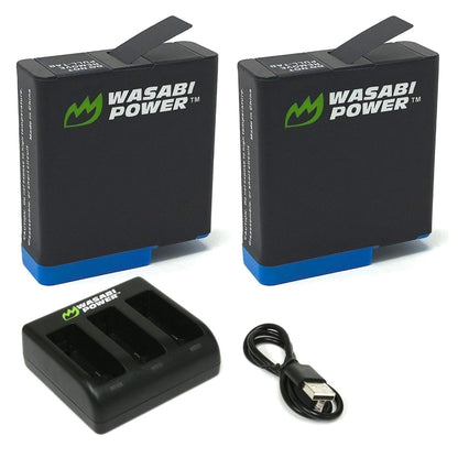 Wasabi Power (2-Pack) 3.85V 1220mAh Lithium Ion Battery and Triple Bay Charger Kit Battery Charger for GoPro HERO 5 / 6 / 7 / 8 Black Action Camera
