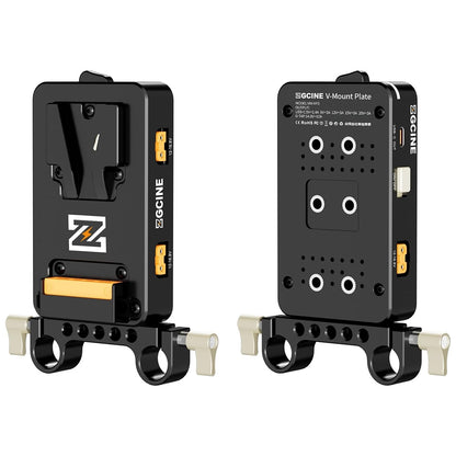 ZGCINE VM-VP3 V-Mount Battery Plate with 3 D-Tap, USB-C PD Output, 15mm LWS Rod Clamp, 1/4"-20 Mount Threads, Multi-Accessory Power Hub for Mobile Phones, Cameras, LED Lights, Monitors, Electric Slide Rails & Video Equipment