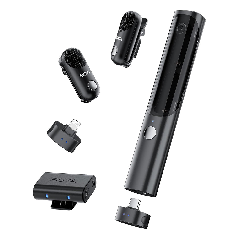 BOYA MAGIC-02 / MAGIC-05 Transformable Al-Powered Mini Wireless Lavalier Microphone Kit w/ USB-C, Lightning and 3.5mm TRS Receivers, AI Noise Reduction, 30Hrs Total Battery Life & 100M LOS Range — Versatile for Professional & Personal Use